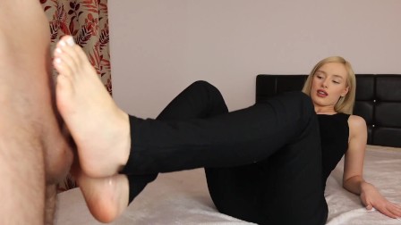 Perfect feet. blowjob blonde. Cock massage. Cum on soles.