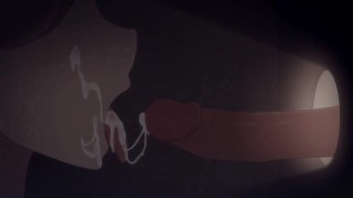 women in Christmas present gives blowjob