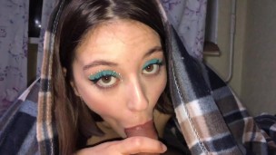 Close Up POV blowjob & Cum in mouth & Sugary Kitty Sucks dick under the covers|