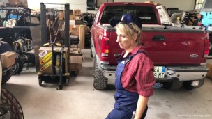 Blonde wife with big tits gets sucks dick in the garage