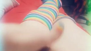 Rainbow sissy edge and ball bust 