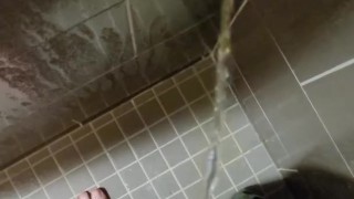 Stroking my cock and piss in the shower at work