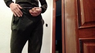 Handjob From Hot amateur Guy With Big Cock, Shoots At The Door