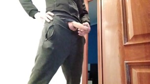 Handjob From Hot amateur Guy With Big Cock, Shoots At The Door