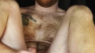 Jerking off, playing with my hole and shooting a big, thick load all over my fuzzy, ginger chest