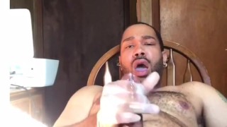 Glove and Pringles Can jack off(CumShot)