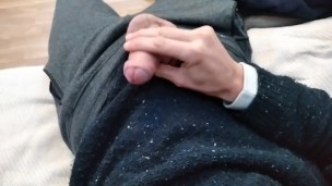 Handsome Man Moaning, Massages Big Cock, Strokes Glans, Foreskin Plays, and Thick Cum Squirts Slow