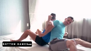 BottomGames - Athletic Hunks Bet Their Tight Butts On Back Wrestling And The Loser Gets Creampied