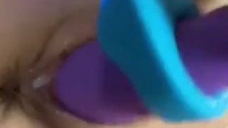 Purple vibrator & cock ring destroy my pussy & make me cum