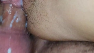 tight and wet pussy creaming on dick and balls POV close up view