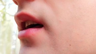 Licking last drops of cum from cock after getting facial outdoor