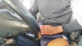  Hot guy jacking off and spitting cock in public in car