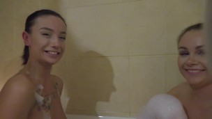 Sexy wife, her man and GF fuck in the bathroom