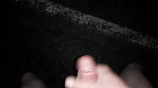 Jerking and cumming by the road while naked.