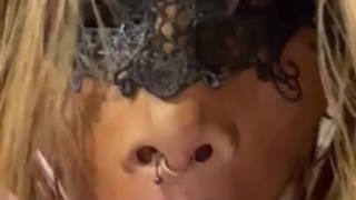 Sissy sucking huge dildo