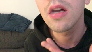 Curious guy plays with own cum