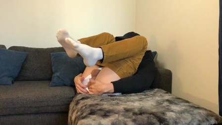 Curious guy plays with own cum