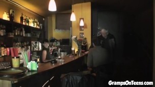 teen barmaid screws oldie in reverse