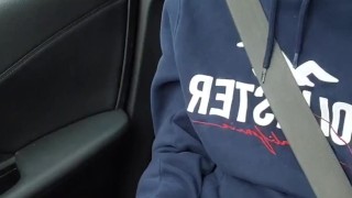 Twink gets horny in the car ans plays with his dick