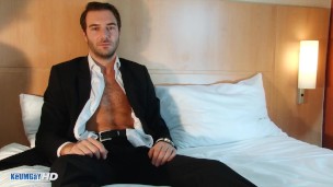 A str8 banker in suit trouser made a porn in spite of him