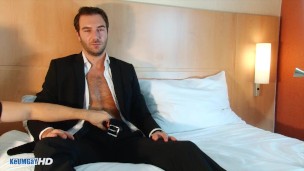 A str8 banker in suit trouser made a porn in spite of him