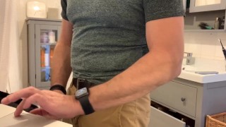 Beating my meat in the bathroom, verbal masturbation and cumming in khaki pants