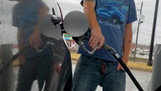 Risky dick out in public at the gas station 