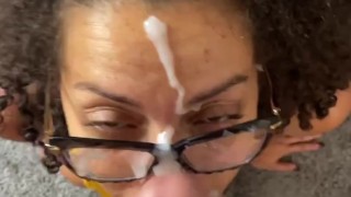 Curly haired slut gets fucked doggystyle and facialized