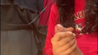 big cum spray into the air wearing all red raining cum everywhere big long bbc latino dick cock