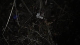 Cumshot at the cruising area full of used condoms - cum on used condoms