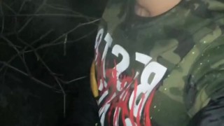 Piss with hard cock outdoor