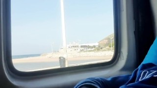 Risky jacking off in the car with people watching