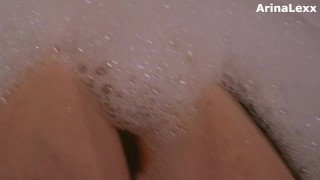 horny babe relaxing in foam bath.Underwater pussy play.