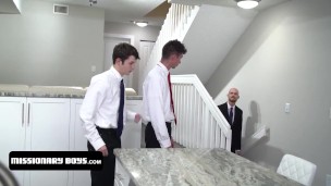 Missionary Boys - Perv Bishop Joins Two Sexy teen Twinks For A Passionate Breeding In Their Kitchen