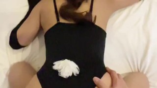 【個人撮影】バニーガールコスのセフレにバックで中出しセックス