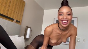 Hot girls in stockings share a dick until we get a double facial