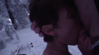 public nude skiing including blow job with a man on ski