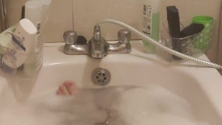 Showing off my sexy long skinny feet and legs while taking a bubble bath