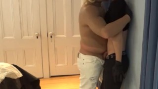 muscle man in white jeans has fun with cropped top jock