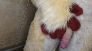 Pissing and cumming for you in fursuit