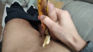 Pig Boy Jerks off Big Dick Very Dirty with Hot Banana, Lots of Pleasure, You should try