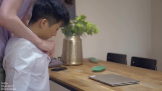 Asian muscle twink bareback fucks white bottom slut