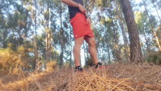 Masturbation outdoor. I undressed and touched my dick in the forest. Someone was watching me