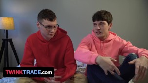 Twink Trade - Nerdy Twink And His Straight Friend Get Fucked By Ther Step Dads For Valentine's Day