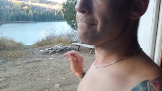 Fucking my ass with my favorite dildo in forest cabin