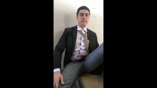 Handsome straight man in suit needs help to relax