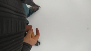 Pee on snow outdoor