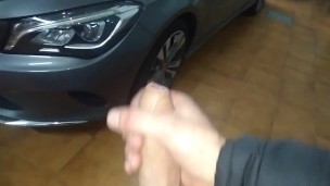 Horny Guy Fucks the Door of a Mercedes Benz and the Cum Slowly Slides down the Big Fat Cock