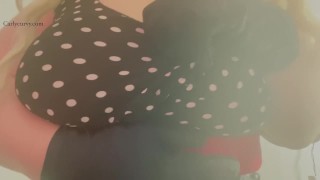 Quick striptease with a very short dress and gloves! 