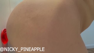 Using the dildo that my boyfriend gave me and I put it in my ass